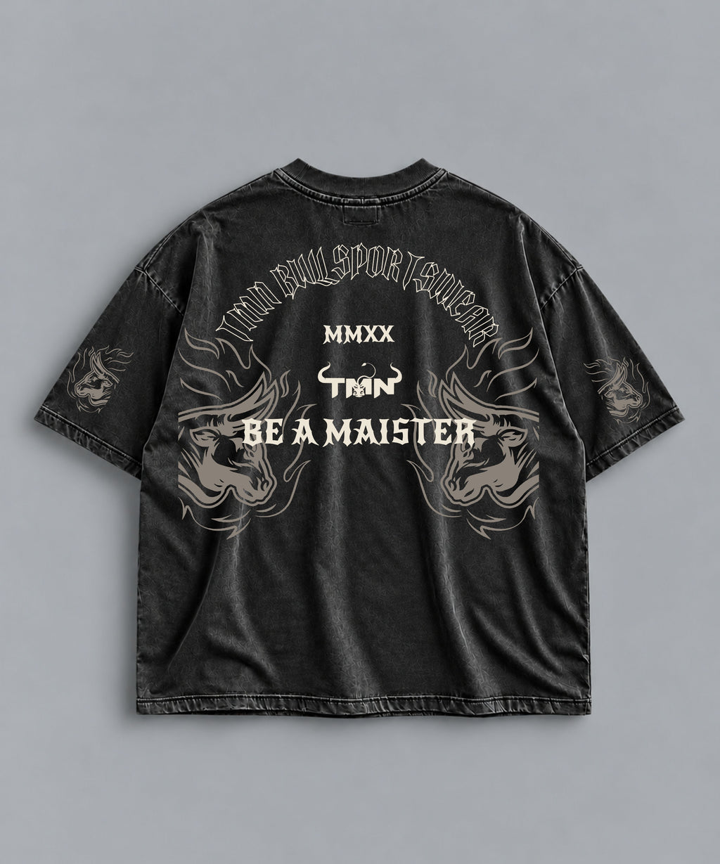 Polera Oversize Be a Maister Acid Wash Gris – espalda