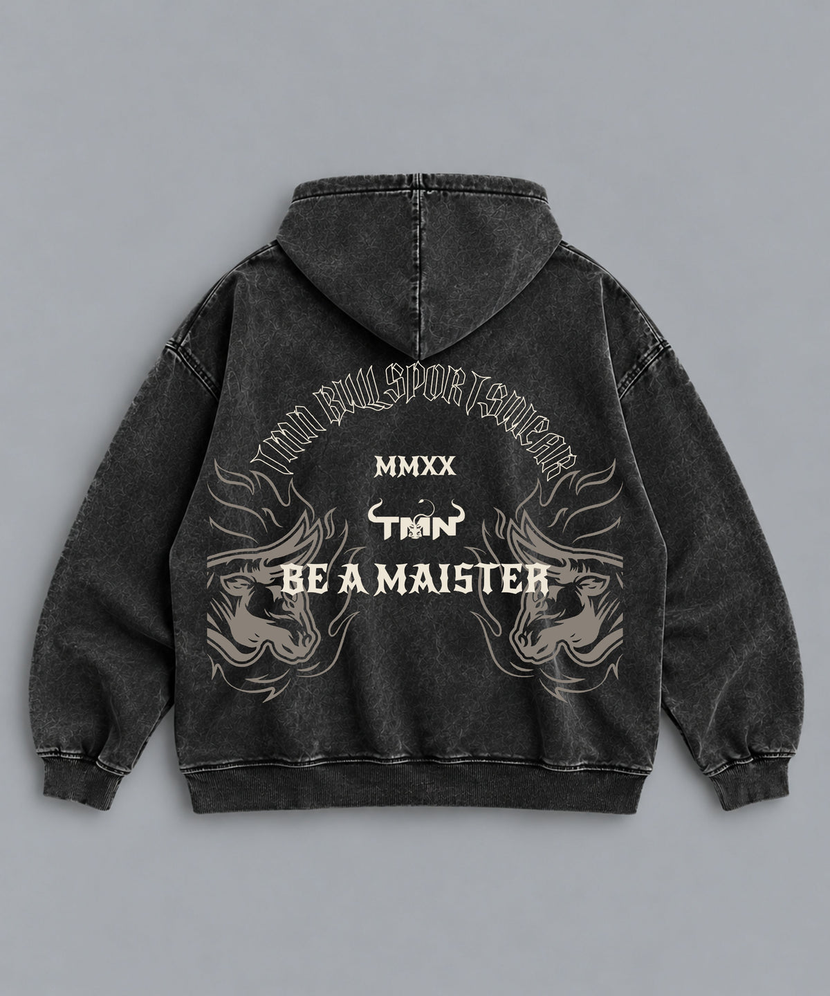 Polerón Oversize Be a Maister Acid Wash Gris – espalda