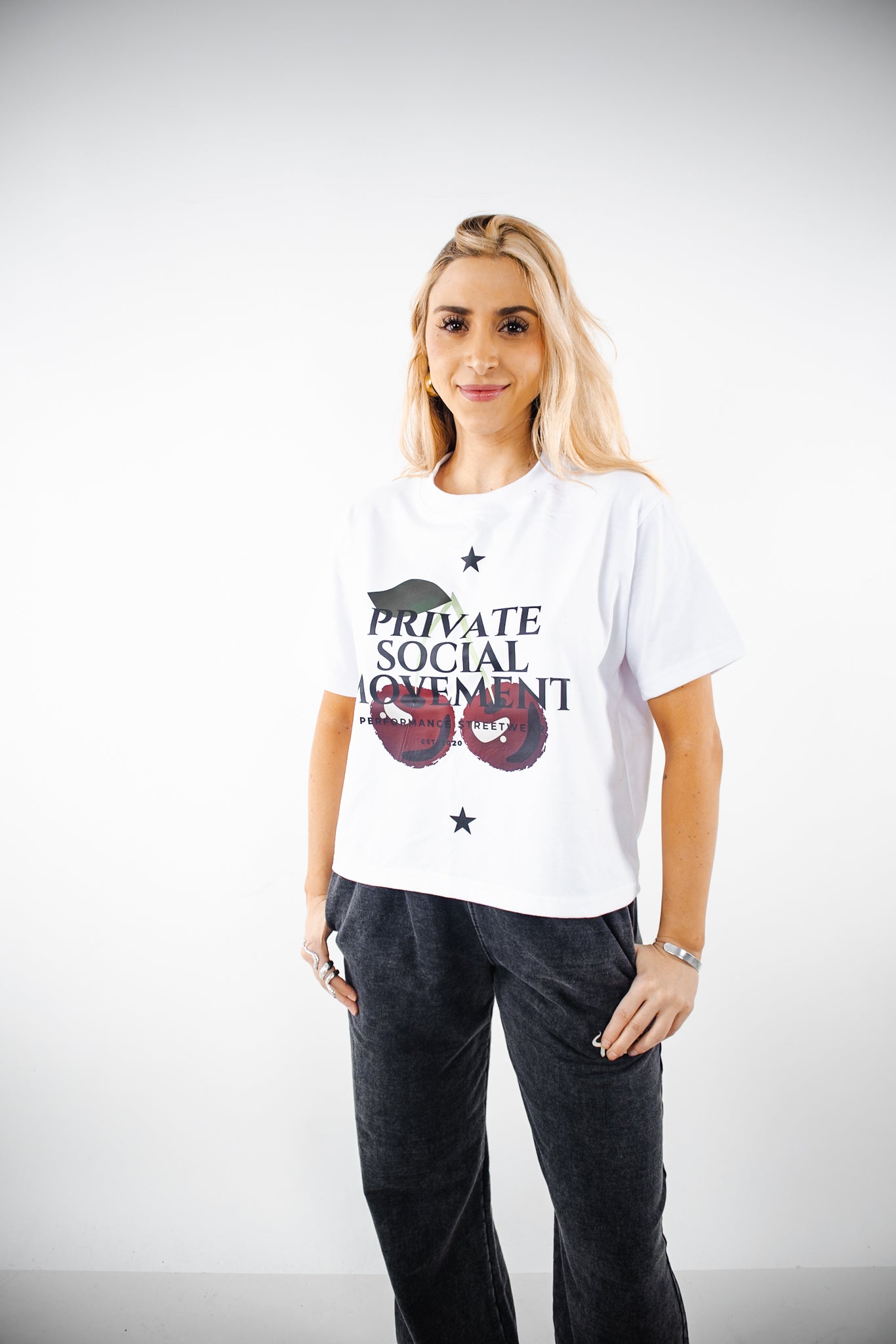 Polera Crop PSM Cherry Blanca Mujer