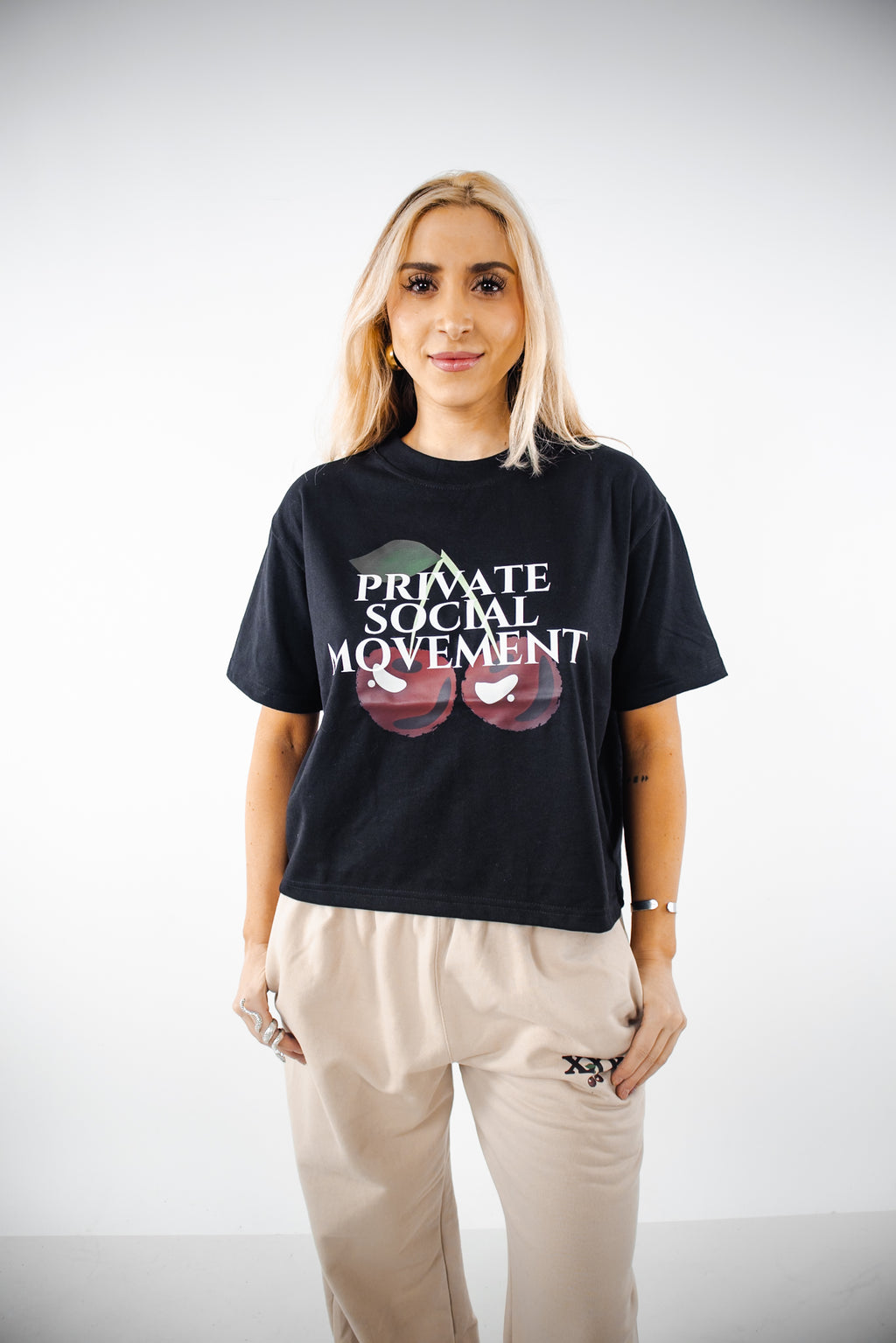 Polera Crop PSM Cherry Negra Mujer
